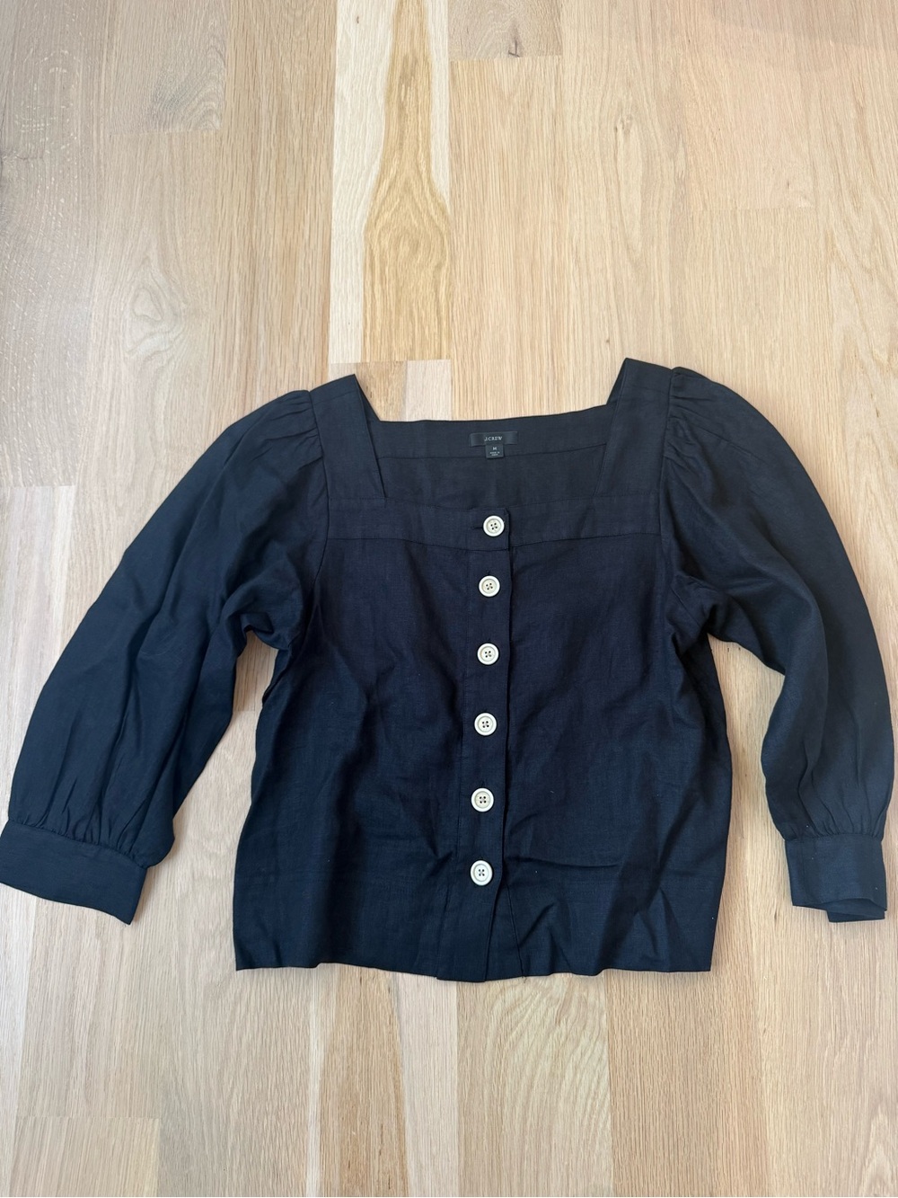 J. Crew 100% Linen Size Medium Black Square-Neck Button Front Women's Top